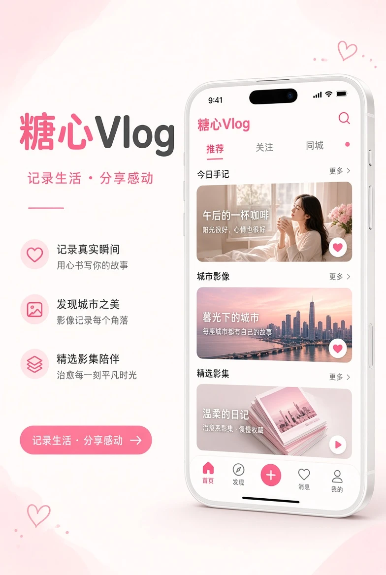 糖心Vlog手机内容浏览产品展示插画