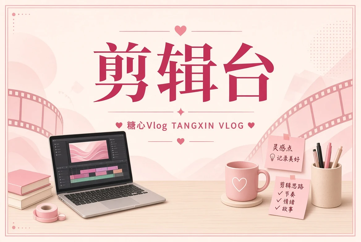 糖心Vlog剪辑台工作场景插画